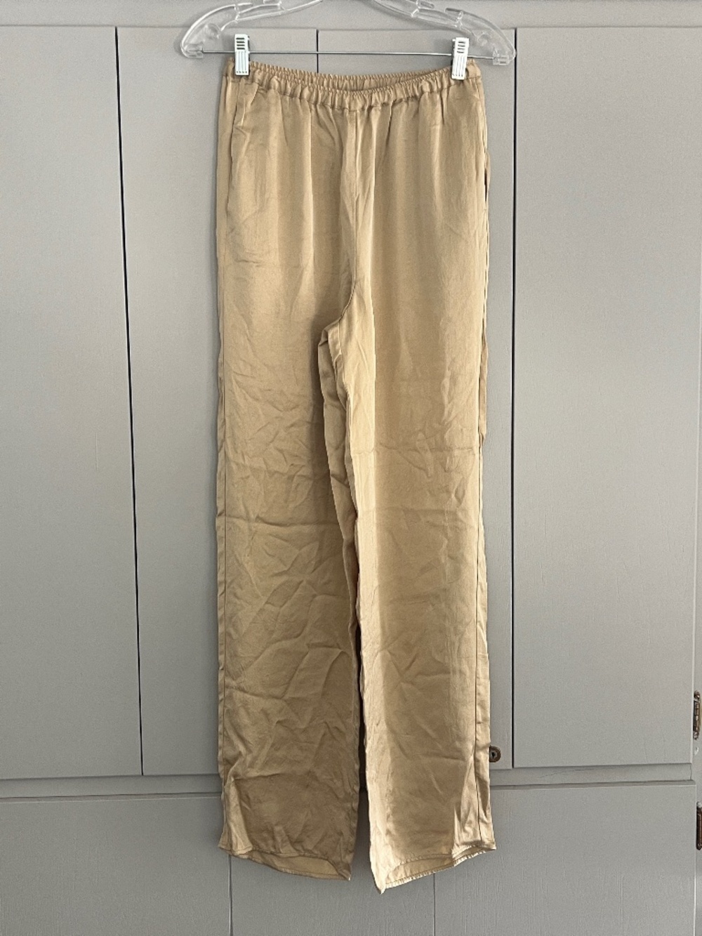 American Vintage Golden Beige Satin Straight Leg Pull-On Pants Trousers S